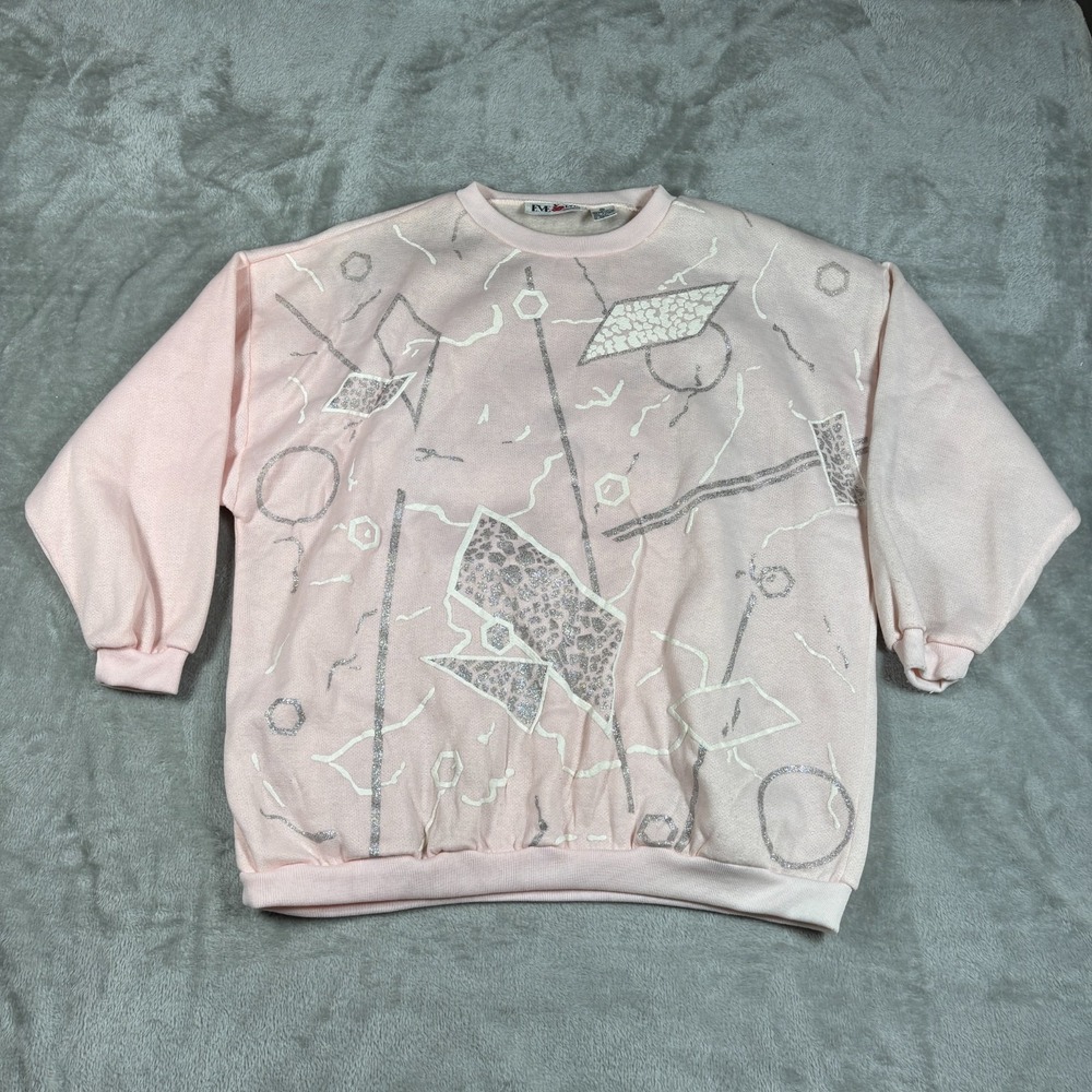Vintage Geometric Sweatshirt Women Large 40 Pink 80s All Over Print Abstract NWT